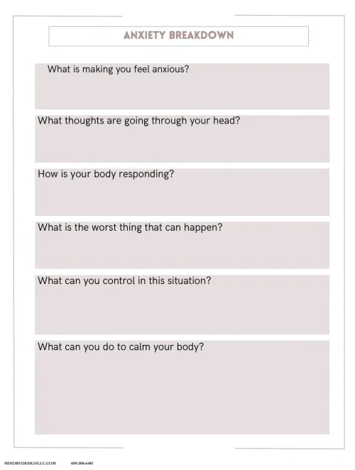 therapy worksheet: Breaking Down Anxiety